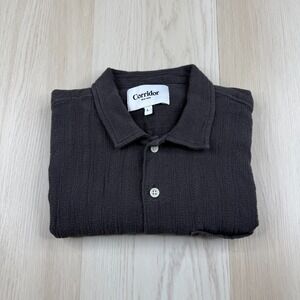 Corridor NYC Mens Dark Gray Breezy Summer Short Sleeve Button Up Shirt Size L